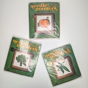 Vintage needlepoint kits set vegetable Needle Pointers Donna Kooler 5 x 5